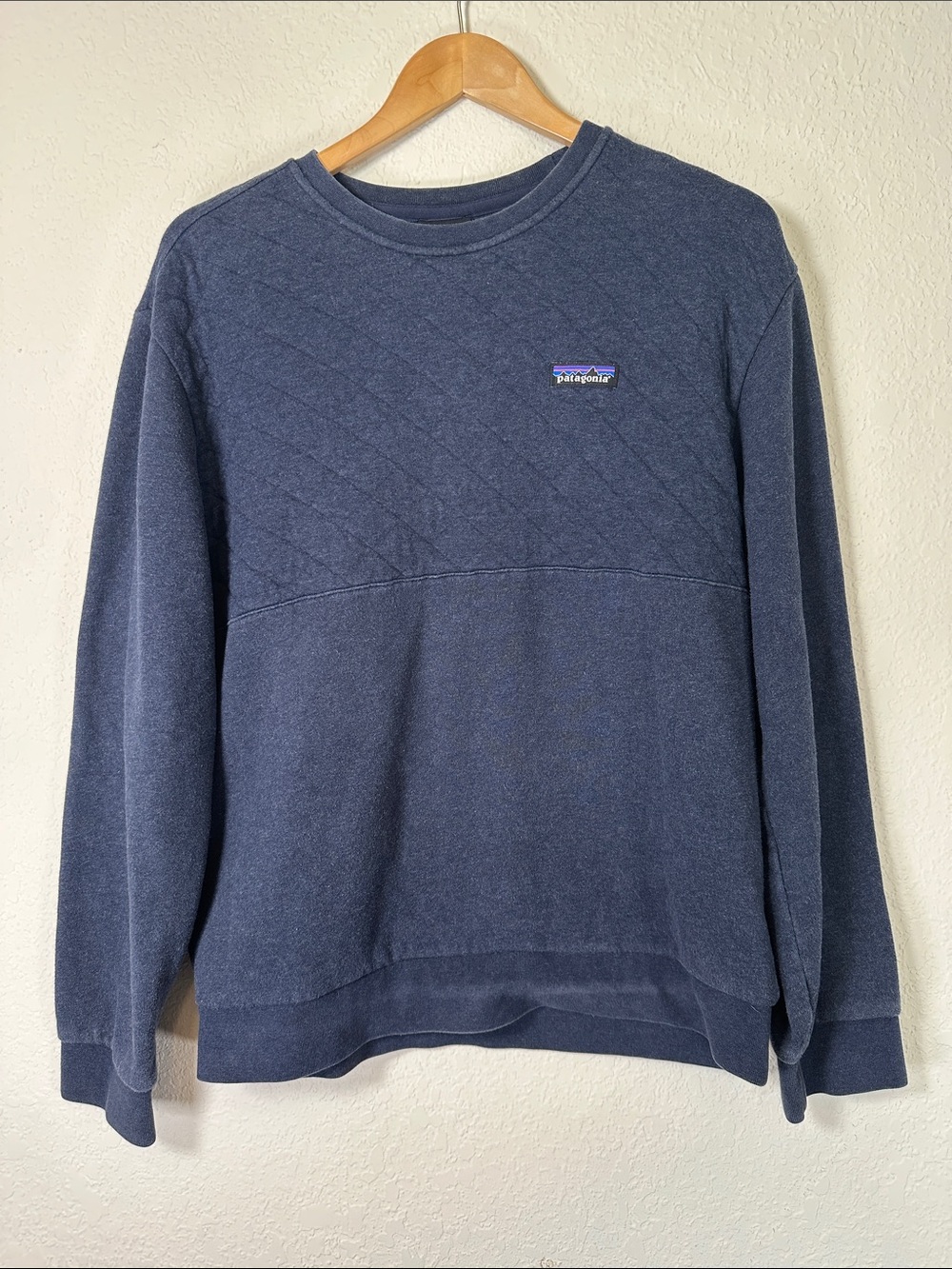 Patagonia Men's Quilted Crewneck Sweater in Navy Blue